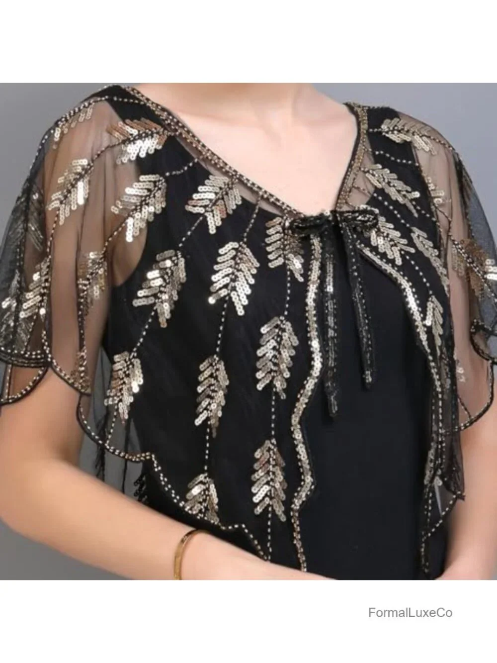 1920s Flapper Shawl Evening Cape Bolero Sheer Sequin Wrap